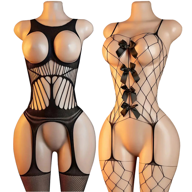 Fishing Net - ถุงน่องตาข่ายสีดำแบบใหม่ปี 2026 เซ็กซี่และเซ็กซี่แบบอื่นๆ ผ้าไหมสีดำร้อยเชือกผูก แบบเว้าหลัง ถุงน่องตาข่ายโปร่งใส