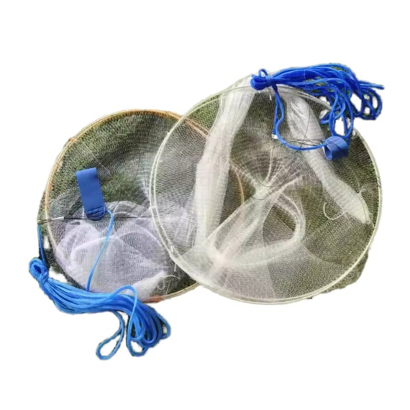 Fishing Net - ตาข่ายตกปลาแบบพับได้ชนิดพกพา ทำจากไนลอนความแข็งแรงสูง พร้อมห่วงแบบพีฮูปสำหรับตกปลาที่ท่าเรือ พร้อมปมคู่