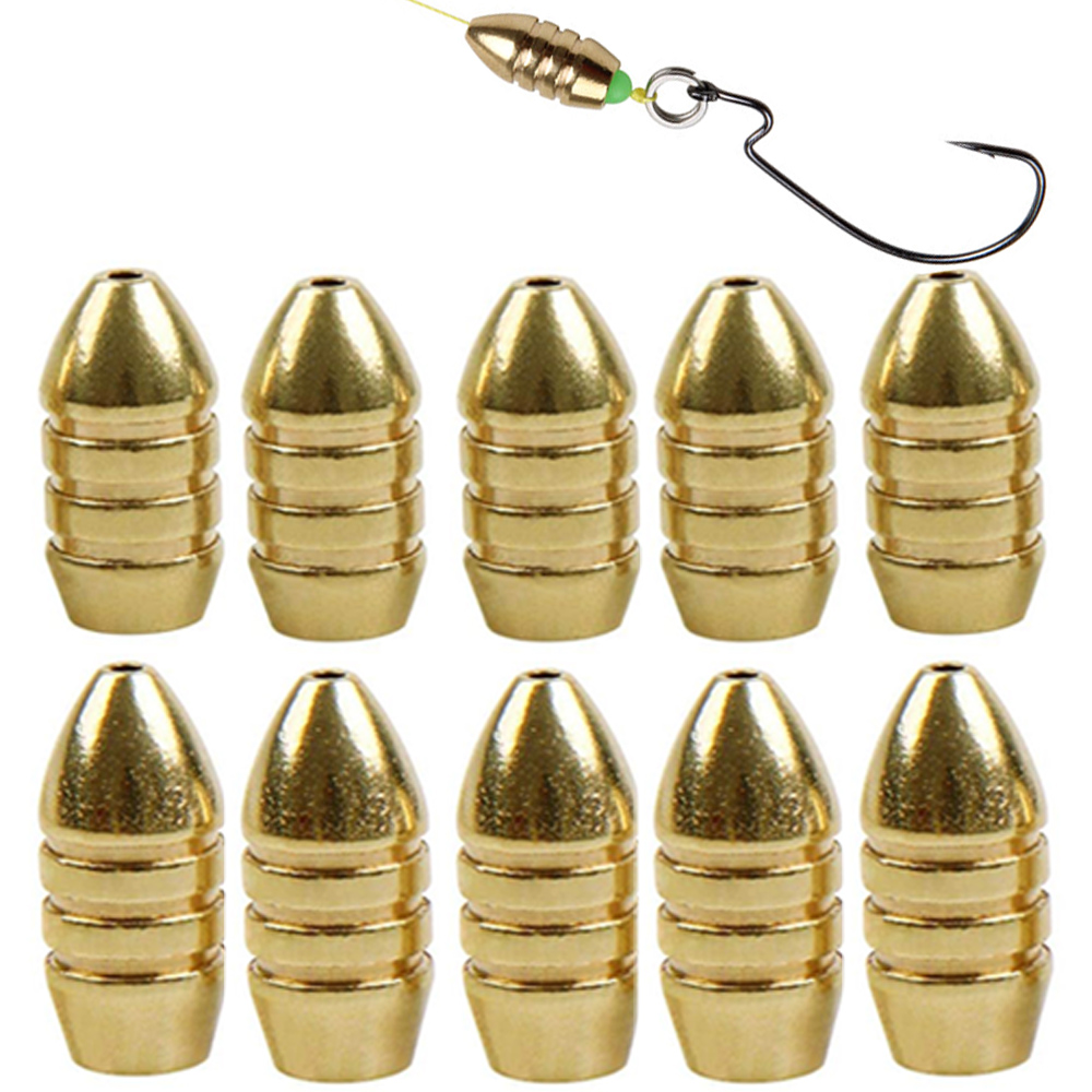 Bass Fishing Lure - 10 ชิ้นทองเหลืองตกปลาน้ําหนักทองแดง Bullet Sinker สําหรับ Texas