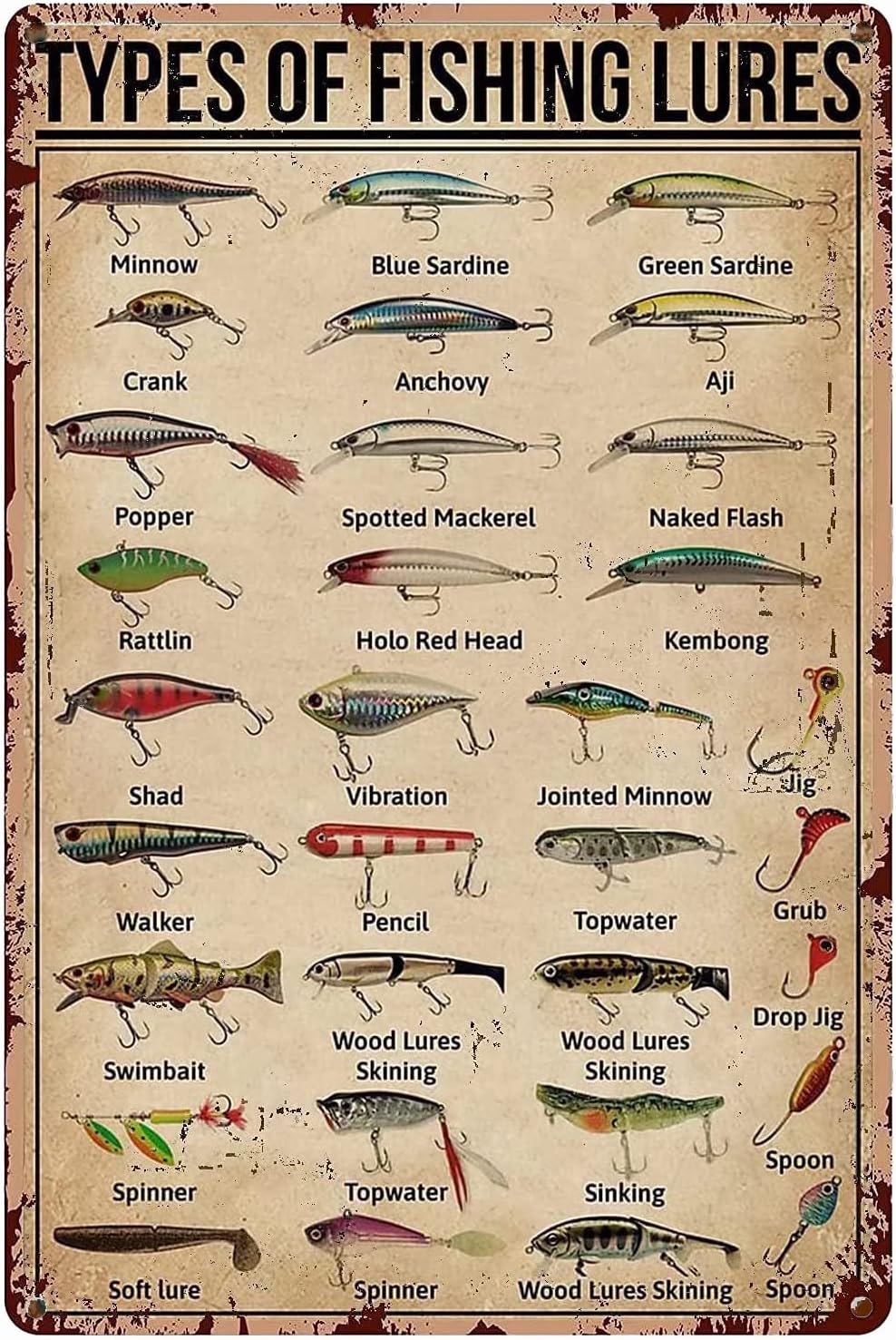 ป้ายโลหะวินเทจลาย 1d,TYPES OF  - Fishing Equipment In บทวิจารณ์และราคา
